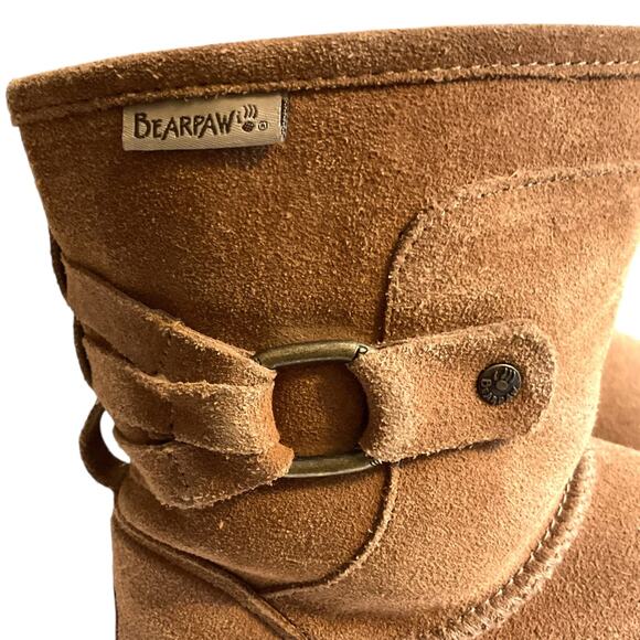 BEARPAW ANKLE SHERLING BOOTS Women's Size 8 Tan Brown Round Toe Faux Fur Leather - Picture 10 of 12